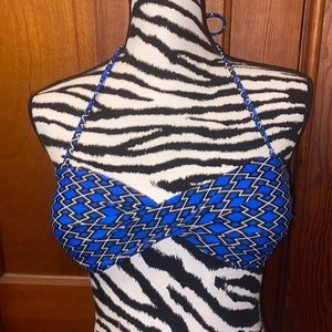 SHEIN blue and black geometric design bikini top size medium